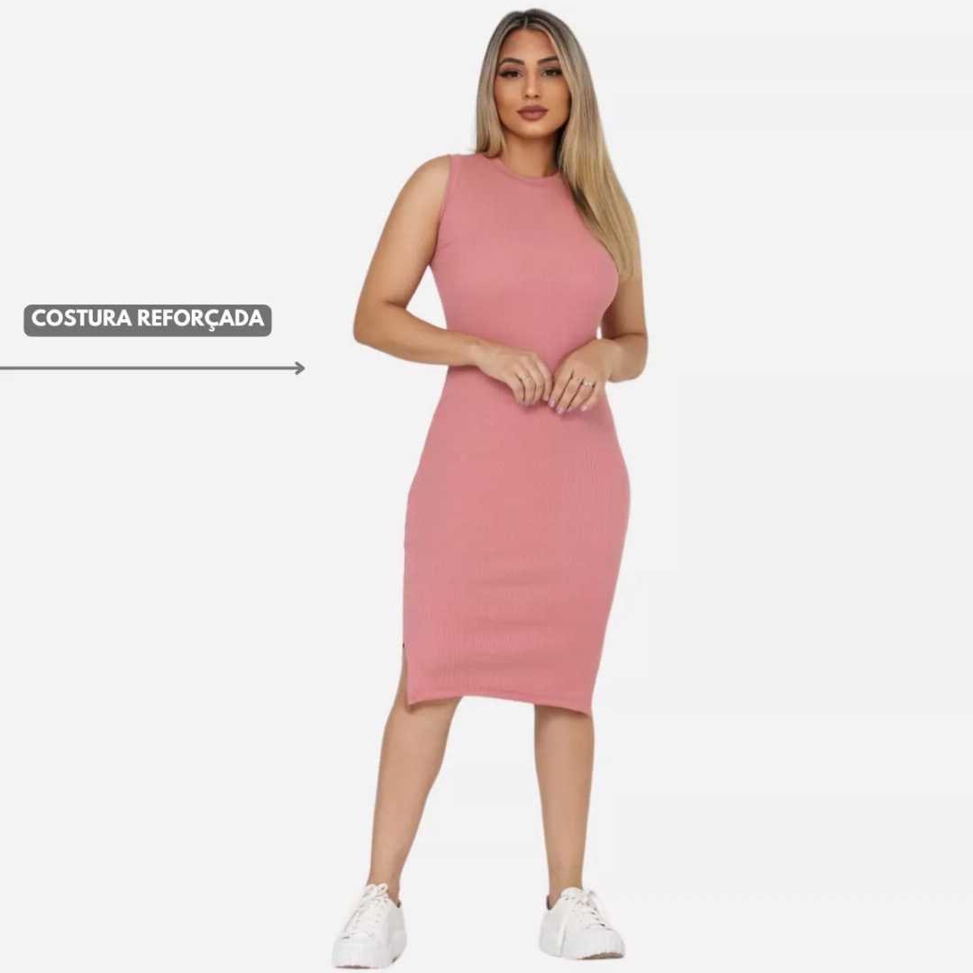 Ribbed,Roll,Neck,Midi,Dress,Bodycon,Dress,Sleeveless
